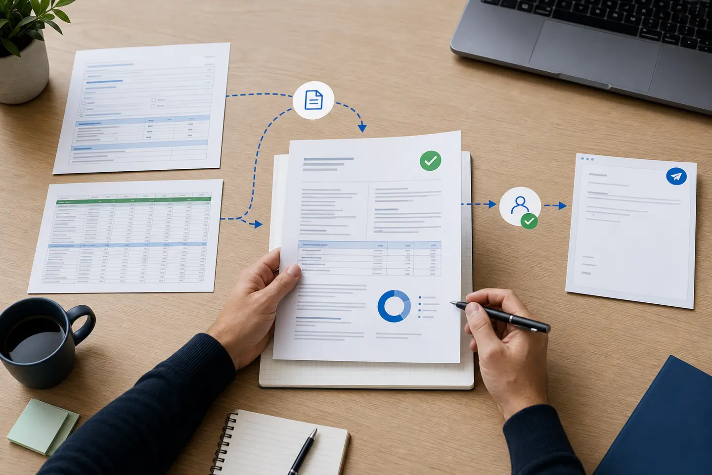 Datos estructurados convertidos en un documento revisado y preparado para enviar
